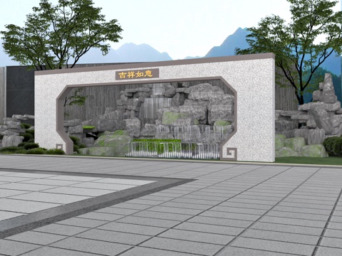  假山水景3d模型 