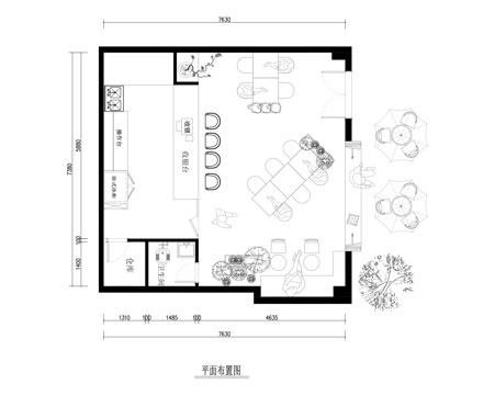 奶茶店平面布置图cad施工图