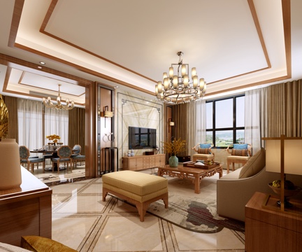  新中式客餐厅3d模型 