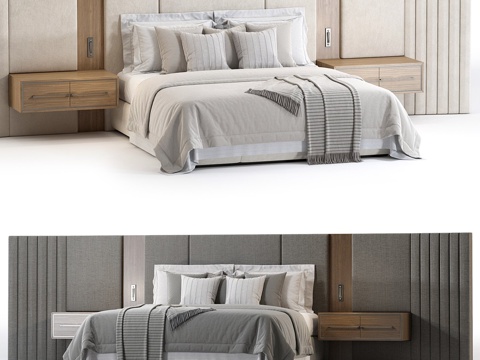  现代意式布艺双人床3d模型 