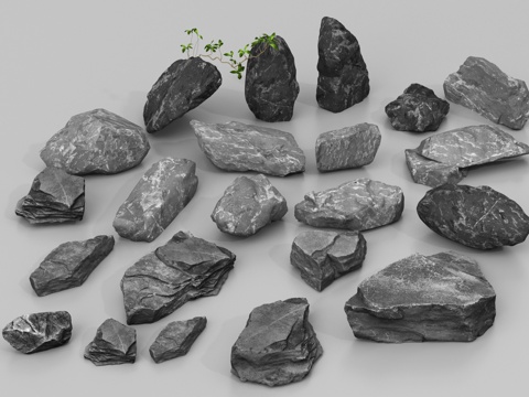 现代石头 黑石头 景观石头 片石su模型