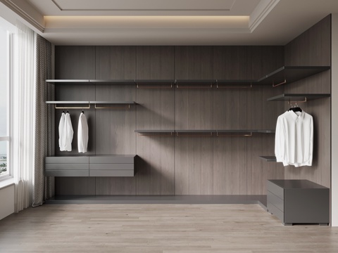 现代意式衣帽间 开放式衣柜su模型