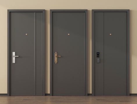 现代防盗门 入户门 智能锁门 单开门su模型