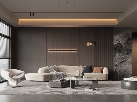 现代意式客厅 沙发茶几组合 沙发背景墙su模型