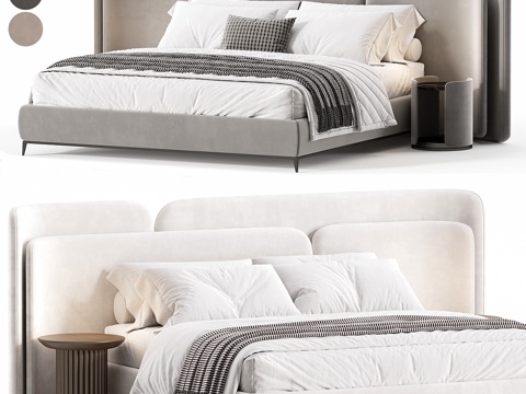  现代意式 Lauren 布艺双人床3d模型 