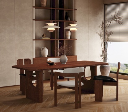 中古风餐桌椅su模型