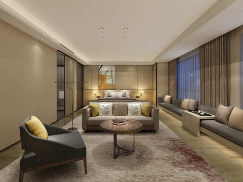  现代精品酒店客房3d模型 