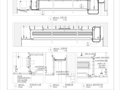 轻钢龙骨叠级吊顶(木基层挂板)cad施工图