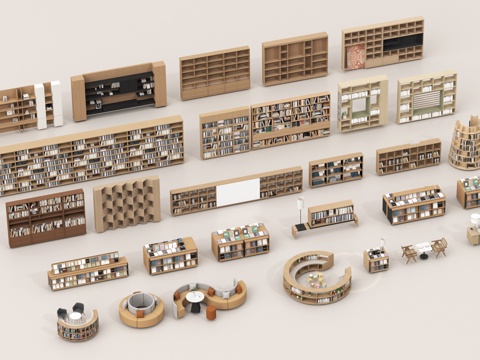 现代书架 现代图书馆 书柜 装饰架子su模型