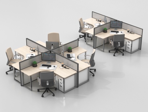 现代办公桌椅 职员工位 公共办公区su模型