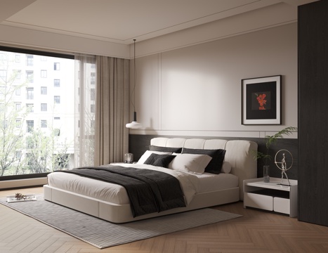  现代简约家居卧室 主卧 次卧 高级灰卧室 无主灯卧室 黑白卧3d模型 