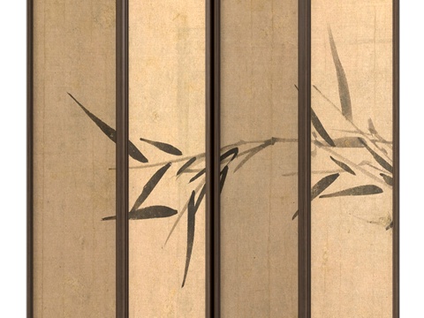 新中式屏风 隔断 折叠式屏风su模型