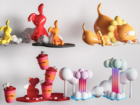 现代商业街雕塑 商业街小品 美陈小品 商业街摆件su模型