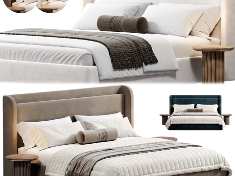  现代 Porto 布艺双人床3d模型 