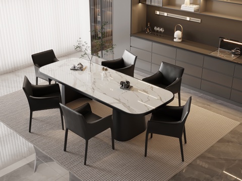 现代意式餐桌椅su模型