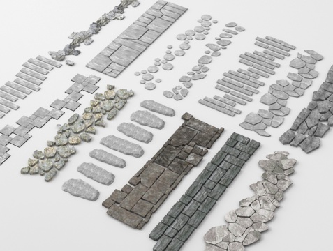 现代汀步 园路 石板 青石板铺路su模型