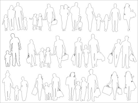 家庭组合人物剪影cad施工图