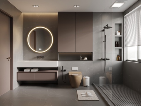  现代意式卫生间 浴室柜 马桶 花洒3d模型 