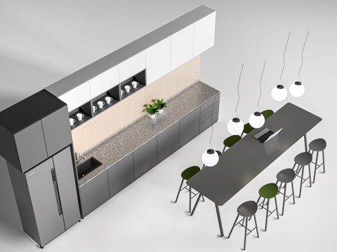 现代水吧台 茶水间操作台 吧台柜 公司茶水台su模型