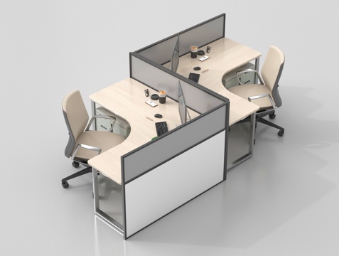 现代办公桌椅 职员工位 公共办公区su模型