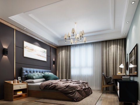  现代 轻奢 家装 主卧 次卧 模型3d模型 