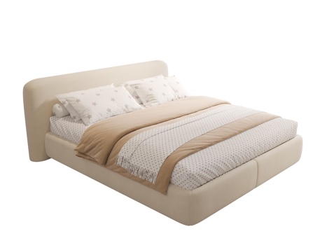 现代奶油儿童床 布艺床 女孩床 双人床 温馨儿童床su模型