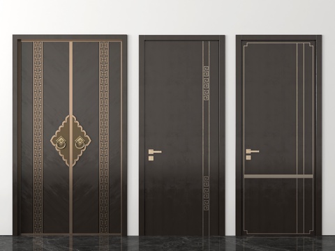 新中式门 入户门 大门su模型