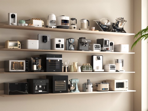 现代家用电器组合 厨房电器 烤箱 微波炉 咖啡机 饮水机 热su模型