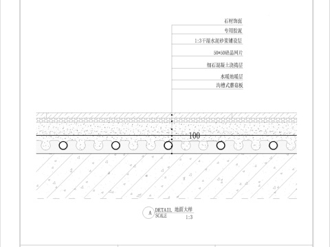 干区水地暖瓷砖工艺节点（蘑菇板）cad施工图