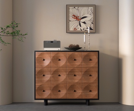 中古风玄关柜 边柜 胡桃木斗柜 装饰柜 抽屉柜su模型