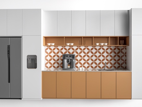 现代水吧台 茶水间操作台 吧台柜 公司茶水台su模型