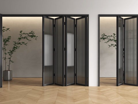 现代玻璃折叠门 阳台折叠门 厨房折叠门 折叠门su模型