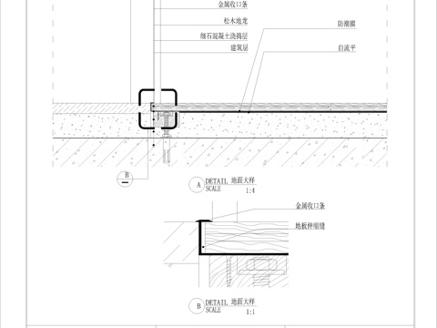 地面木地板与门槛石收口节点图2cad施工图