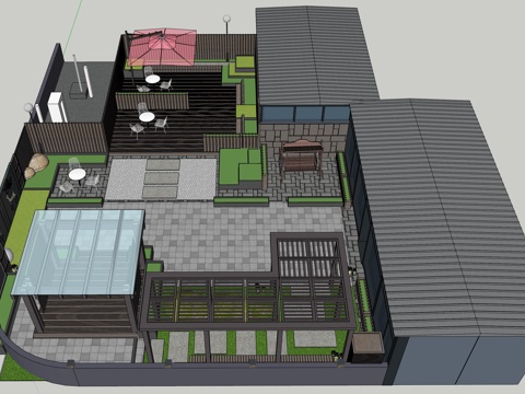 露台花园 玻璃凉亭  葡萄架su模型