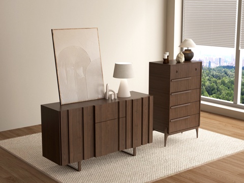 新中式餐边柜 茶水柜 斗柜 储物柜su模型