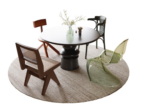 现代圆形餐桌椅 餐椅 圆形餐桌su模型