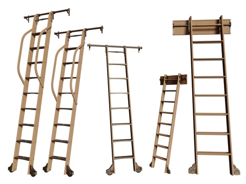 现代梯子 木梯 爬梯 折叠梯 活动梯su模型