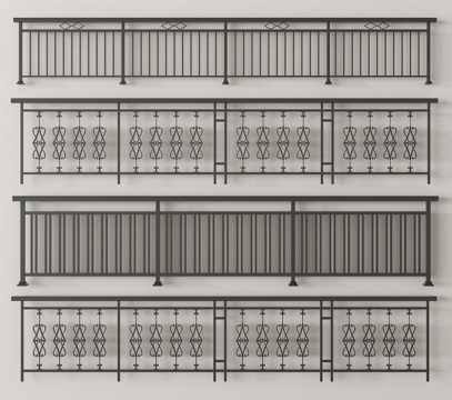  现代铁艺栏杆 护栏 围栏 防护栏 栏杆 不锈钢栏杆3d模型 