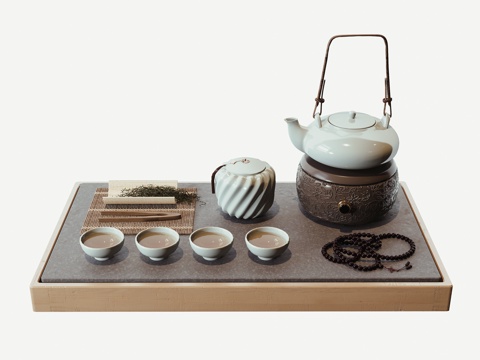 新中式茶具su模型