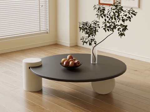 奶油风茶几su模型