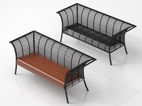  现代景观座椅 户外椅 金属 木材 长条形3d模型 