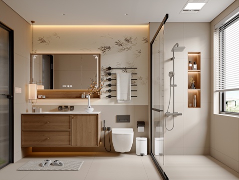  新中式中式卫生间 宋式风卫生间 卫浴柜 卫浴用品 卫浴小件3d模型 