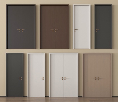 现代双开门 单开门 平开门 木双开门su模型