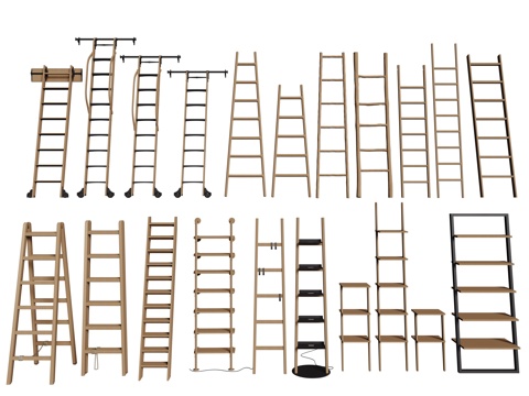 现代梯子 木梯 爬梯 折叠梯 活动梯su模型
