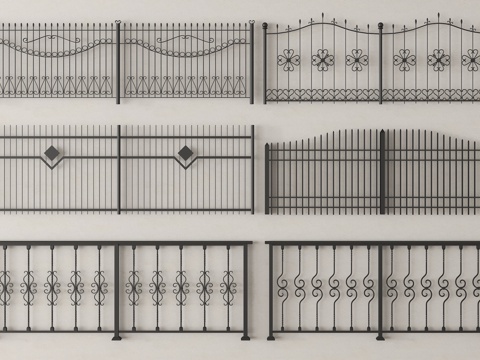 简欧围栏护栏 铁艺栏杆 护栏 扶手su模型