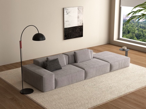 现代多人沙发 布艺沙发 三人沙发 双人沙发 落地灯su模型