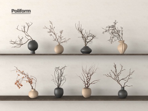 中古花艺 中古风干花 干枝 花瓶花艺su模型