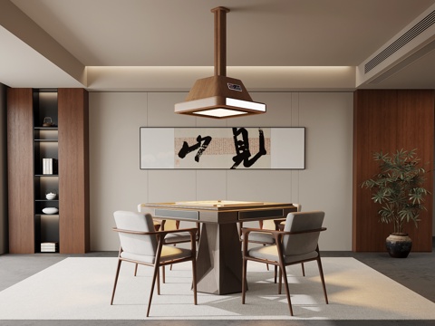 中古风棋牌室su模型