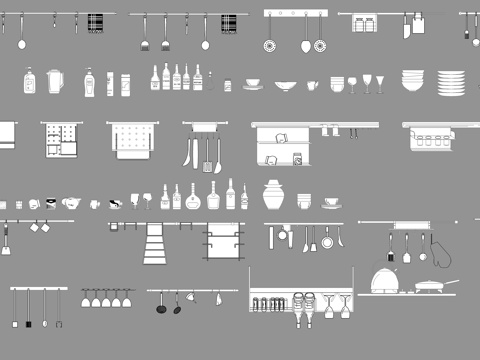 现代厨房设施厨房用具CAD图库cad施工图