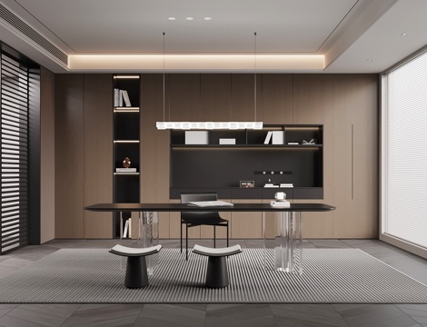 现代意式书房 书桌椅 书柜 办公室su模型